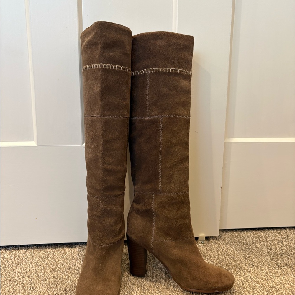 Coach Trudie Patchwork Suede Knee High Heeled Boots